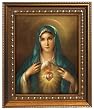 Immaculate Heart of Mary in Wood Frame with Golden Trim, 11.25" x 13.25" - MADE IN ITALY