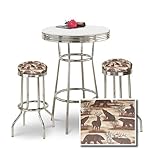 Chrome Bar Table & 2 Chrome Wildlife Animals Fabric Seat Barstools