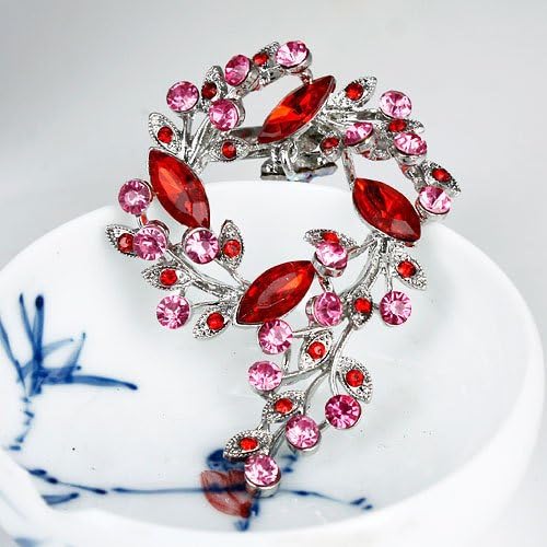 JADE Olines Fahion Style Brooches Silver Plated Flashing Red and Pink Rhinestones Crystals Pearls Flower Branch Leaves Brooches Pin Clips
