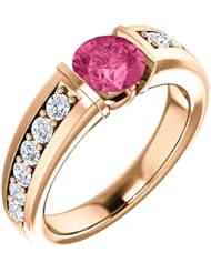 14K Rose Gold 6.00mm Round Cut Pink Tourmaline and Diamond Ring -- LIFETIME WARRANTY