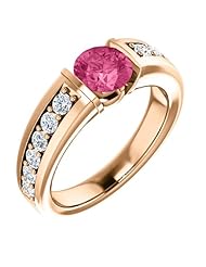 10K Rose Gold 6.00mm Round Cut Pink Tourmaline and Diamond Ring -- LIFETIME WARRANTY