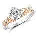Sterling Silver Two Tone Rose Gold Plated Heart CZ Claddagh Ring Sizes 4 to 9