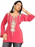 Pink long sleeves Kurti/Tunic with designer bead work