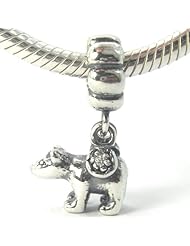 .925 Sterling Silver " Bear " Dangle Bead Compatible with Pandora Chamilia Kay Troll Bracelet