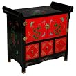 EXP Handmade Furniture - 33" Black & Red Lacquer Wood Buffet / Cabinet w Peony & Butterfly Design