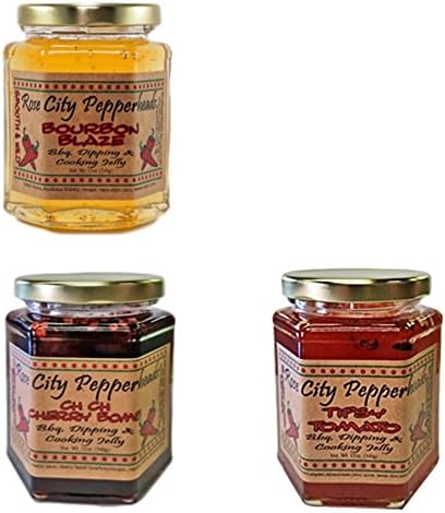 Distillery Trio Rose City Pepperheads Pepper Jelly With 7 Recipes- Mini Holiday Trio, Distillery Trio, BBQ Mini Trio, Chefs Trio - Christmas, Hostess, Secret Santa, Birthday, Get Well Gift