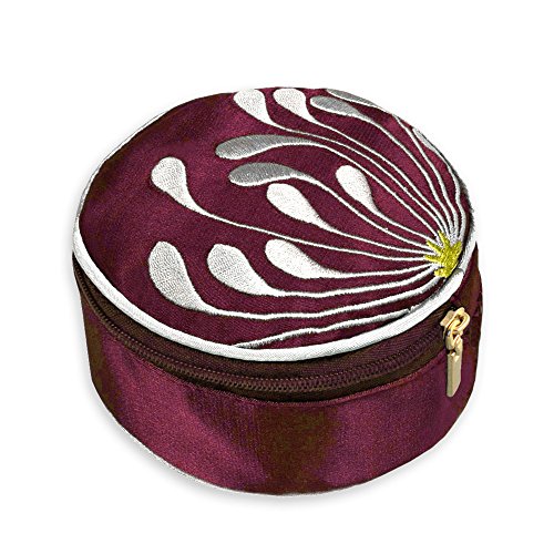 Travel Jewelry Case - Embroidered Chrysanthemum (Raspberry)