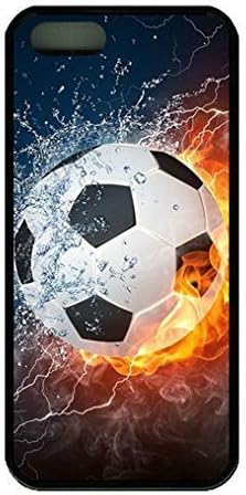 Soccer Ball In Water And Fire Theme Case for IPhone 5 5S Rubber Material Black