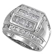 Sterling Silver Men's Ring - Clear CZ - 7mm Band Width - 20mm Face Height - Sizes: 8-14