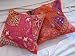 2 INDIAN MOTI ORANGE SARI THROW PILLOWS CUSHIONS COVERS