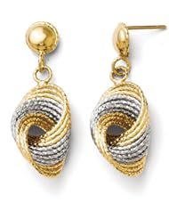 14k White and yellow gold Leslies Two tone Polished Diamond cut Post Dangle Earrings