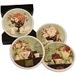 Floral Vases Design Still Life Absorbent Stone Ceramic Coasters in Wood Holder