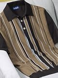 Paul Fredrick Mens Cotton Stripe Short Sleeve Polo Collar Sweater
