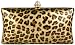 Untamed Golden Leopard Print Rhinestone Closure Rectangle Hard Case Baguette Evening Clutch Purse w/Detachable Chain