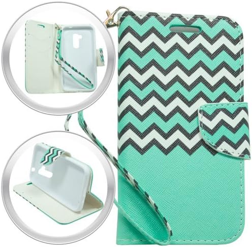 LG Magna 502G Volt 2 LS751 Wallet Hybrid Credit Card Premium Faux Leather Folio Clutch Pouch Stand Case Cover - identification & Credit Card Pockets Flip Cover By Tunz (Teal Tribal Chevron)