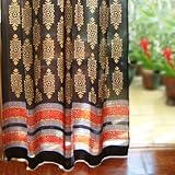 Kilim Noir ~ Designer Black Gold Tab Top Cotton Curtain Panel