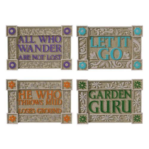 Grasslands Road Groove Garden Groovy Garden Message Plaques with Metal Stands Included, Four Styles, Set of 4