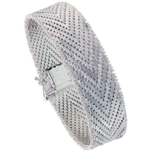 Sterling Silver Italian Riccio Bracelet 21-Row 5/8 inch wide, 7 inch