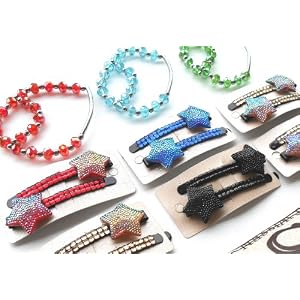 Rhinestone Bling Hair Barrette Set of 6 Pairs of Assorted Star Colors