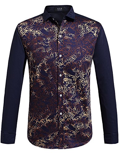 SSLR Men's Color Block Paisley Button-down Shirt