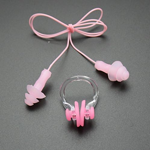 Soft Silicone Swimming Ear Plugs and Nose Clip Fit Children Adults (Pink)