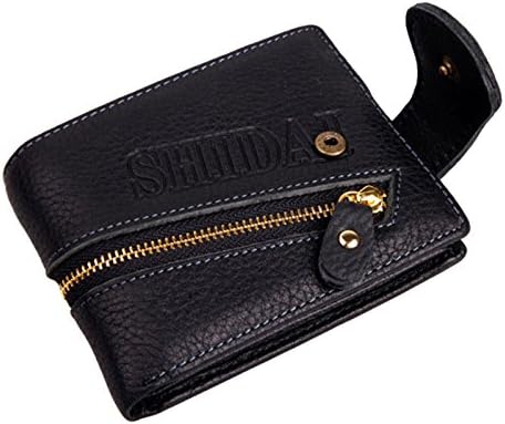 Fashion Black Genuine Leather Mens Bifold Wallet Card Holder Zipper Square Purse
