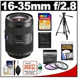 Sony Alpha 16-35mm f/2.8 DT ZA SSM Vario-Sonnar T* Zoom Lens with 32GB Card + 3 (UV/FLD/PL) Filters + Tripod + Accessory Kit for SLT-A33, A35, A55, A57, A65, A77, DSLR-A560 & A580 Digital SLR Cameras