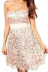 Sexy Strapless Floral Print Shift Short Off the Shoulder Sleeveless Lace Embroidered  Dress