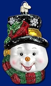 #!Cheap COLORFUL SNOWMAN Red Bird Cardinal Glass Ornament Old World Christmas NEW IN BOX