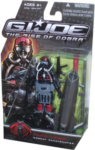 GI Joe Movie Series The Rise of Cobra 4 Inch Tall Action Figure - Cobra Paratrooper PARA-VIPER with Helmet, Goggles, 2 Parachute Harnesses, Pair of Flippers, Assault Rifle, Sniper Rifle with Bayonet, Low-Profile Heli-Packs Missile Launcher with Red Missile and Display Stand