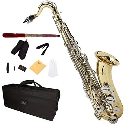 Cecilio 2Series TS-280LN Gold Lacquered w/ Nickel Keys B Flat Tenor Saxophone + Case, Mouthpiece, 11 Reeds, & More