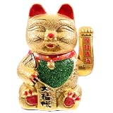 from lotusandlime Maneki Neko Waving Cat, Eyes Closed 18cm
