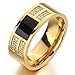 Men's Stainless Steel Enamel Ring Band CZ Gold Tone Black Wedding