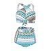 High Waisted Floral Bikini Front Cross Blue Tribal Plus Size Swimwear-KJX005-BE3