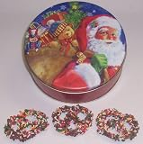Scott's Cakes 1 lb. Milk Chocolate Covered Pretzel with Chocolate Chips & Jimmies in a Santa's Toys Tin