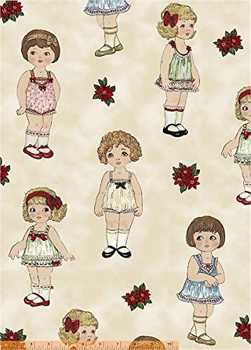 1 Yard - "Paper Doll Christmas" on Cream Cotton Fabric (Great for Quilting, Sewing, Craft Projects, Throw Pillows & More) 1 Yard x 44"