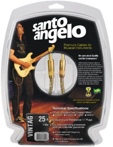 Santo Angelo VINTAGE Straight to Straight Aesthetically Aged Gold Plated 1/4-Inch Plug Instrument Cable -  25 Feet