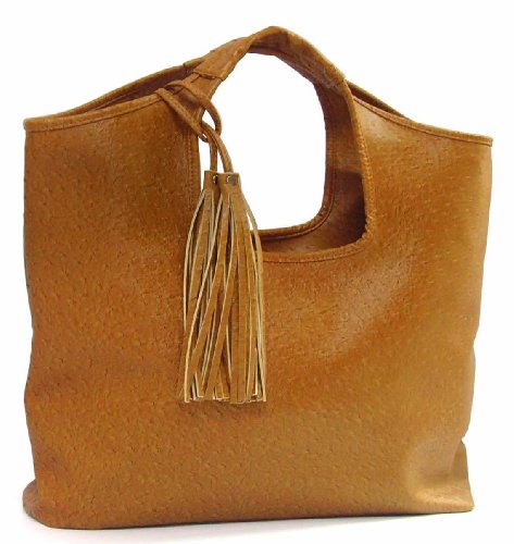 Ladies Large Tan Brown Tassle Designer Shoulder Grab Handbag