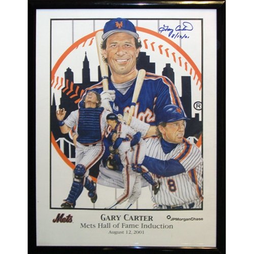 Gary Carter Autographed New York Mets (Hall of Fame Induction) Artwork Poster w/ 8/12/01 inscrip