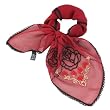 100% Silk Crepe Embroidered Rose Square Neckerchief Scarf - Burgundy/Black Edge