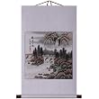 Hand-Painted 36" Oriental Wall Art Scroll - Mountain Pavilion Landscape With White Border