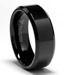 8MM Black High Polish Beveled Edge Tungsten Carbide Ring sizes 6 to 15