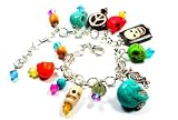 Adjustable 8 Mardi Gras Magnesite Zombie Skull Bone Charm Bracelet