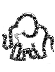 0.50 Carat (ctw) Sterling Silver Round Black and White Diamond Elephant Pendant Ladies 1/2 CT