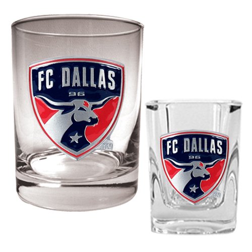 FC Dallas MLS Rocks Glass and Square Shot Glass Set - Primary Logo