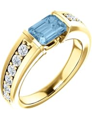 18K Yellow Gold 7.00x5.00mm Emerald Cut Sky Blue Topaz and Diamond Ring -- LIFETIME WARRANTY