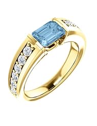 14K Yellow Gold 7.00x5.00mm Emerald Cut Sky Blue Topaz and Diamond Ring -- LIFETIME WARRANTY