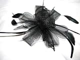 Pretty Black Net & feather bow Fascinator set on clear ribbon bound comb ,Ideal Wedding,ladies day ,races ,Prom or Any other Special occasion