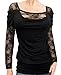 eVogues Plus size Floral Lace Sleeve Top Black - 1X