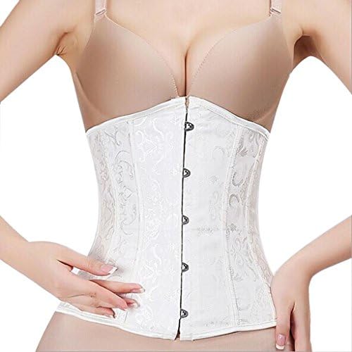 2015 Kingfansion Women Steel Boned Waist Cincher Decorate Underbust Corset Body Shaper (S, White)
